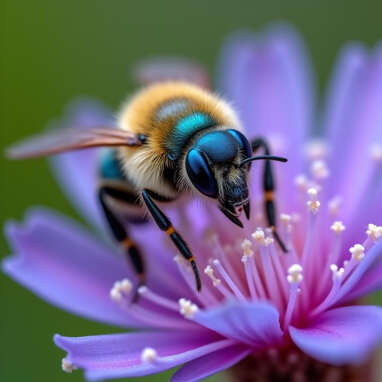 A native Australian blue-banded bee on a purple flower.