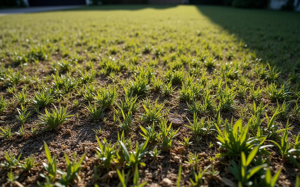 Before: Patchy, brown, and weed-covered lawn in New Farm.