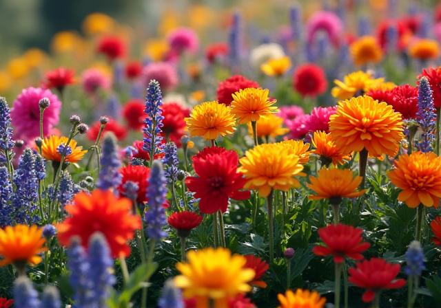 Vibrant flower beds filled with colourful seasonal blooms.